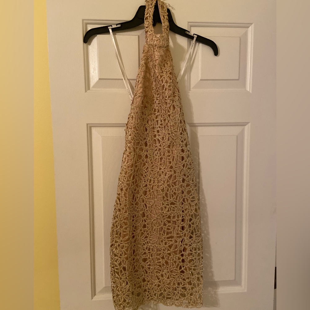 B. Darling Gold Crochet Dress